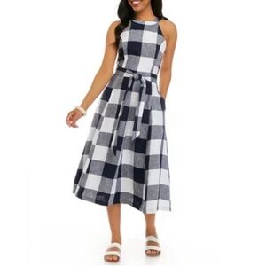 Crown & Ivy Navy and White Checkered Midi Dress